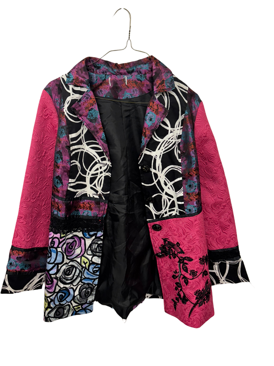 Vintage Pink, Black, Multicolour Panel Blazer Patchwork Jacket