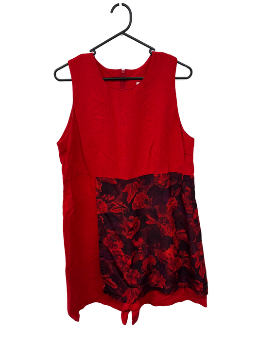 90s Red Sleeveless Playsuit with Floral Print Panel