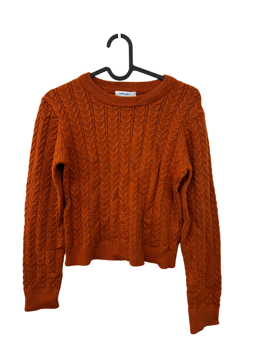 Dark Orange Cable Knit Crop Fitted Jumper