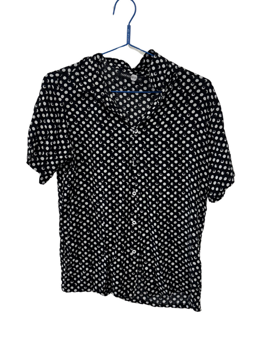 Black & White Spot Short Sleeve Button Up Shirt
