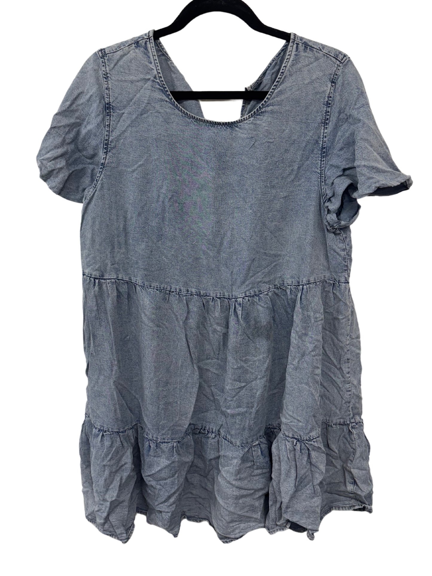 Light Blue Acid Wash Short Sleeve Tiered Short Dress