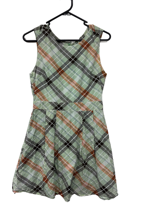 Green, Orange, Black Patterned Sleeveless Short Dress