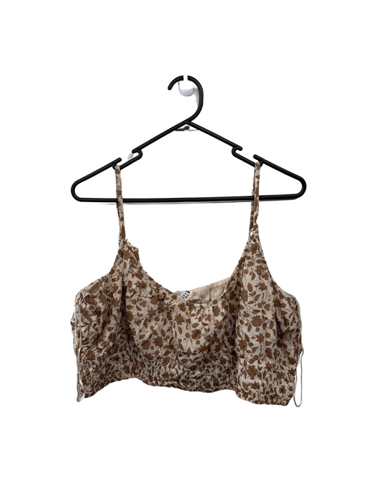 Cream & Brown Floral Print Strappy Crop Top