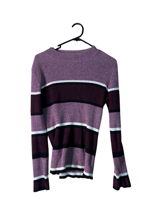 00s Maroon, White, Black Stripe Long Sleeve Jumper
