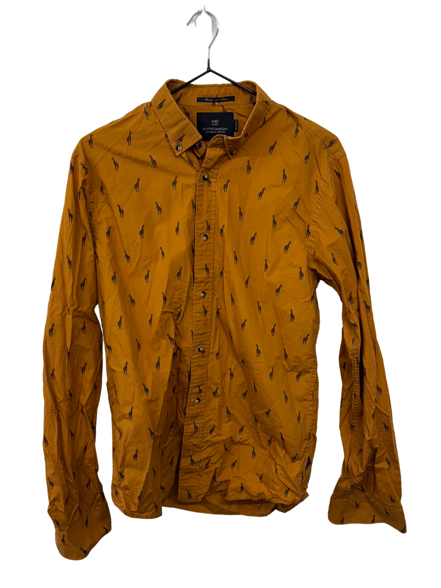 Orange & Black Giraffe Print Long Sleeve Button Up Shirt