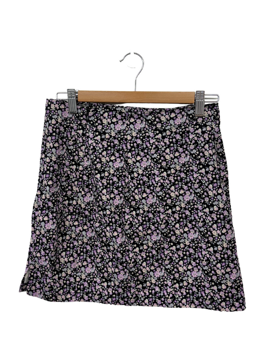 Black & Purple Floral Print Skirt