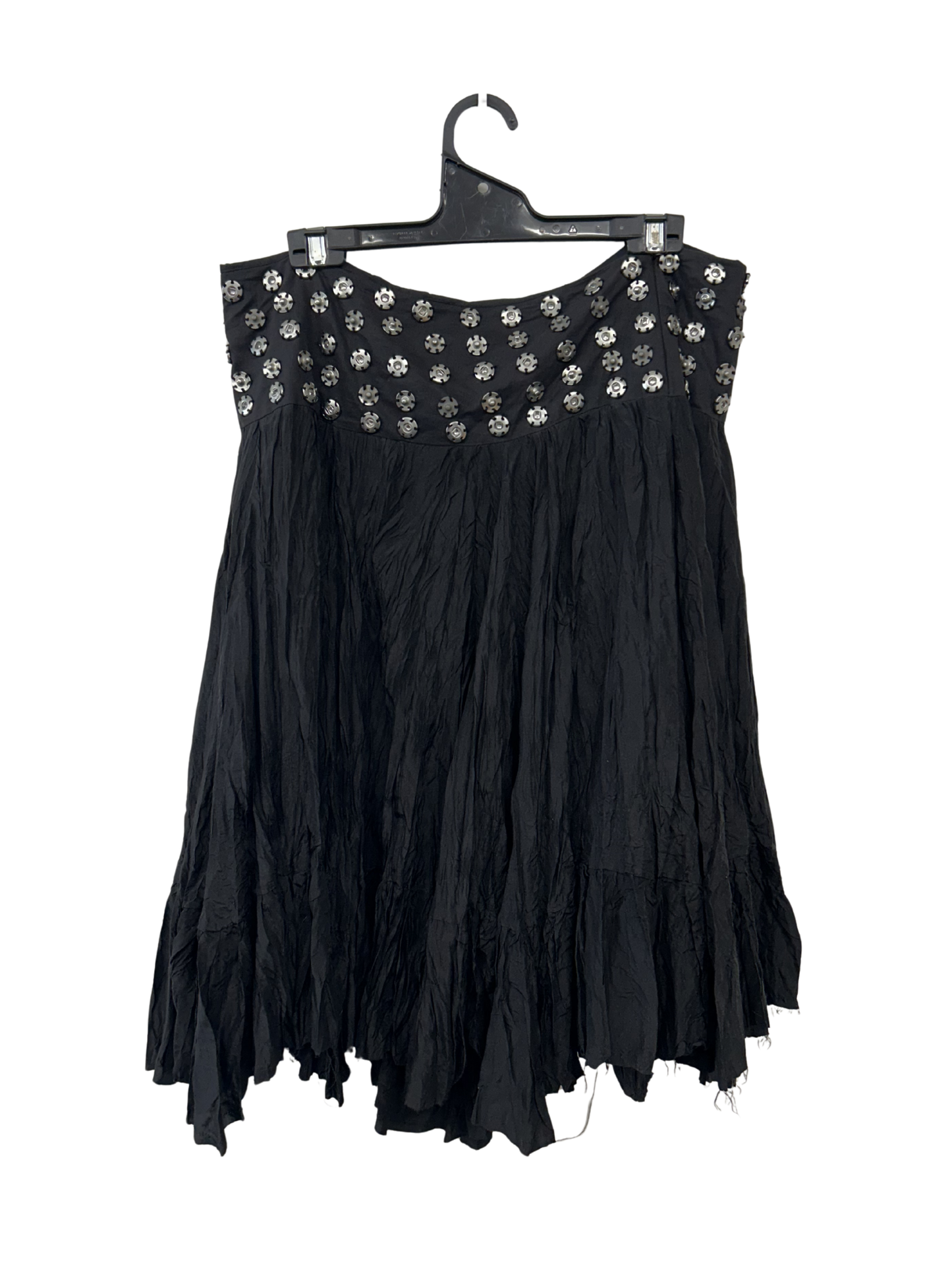 Black Low Waisted Ruffle Midi Skirt with Studded Waistband