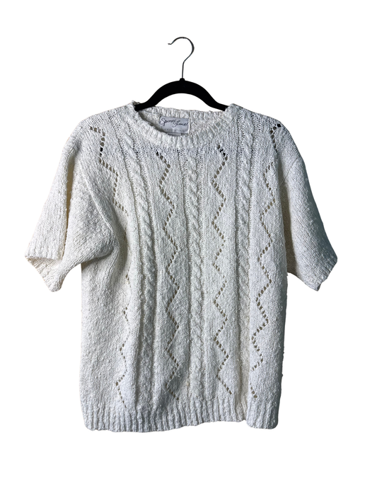 Vintage White Short Sleeve Knit Top