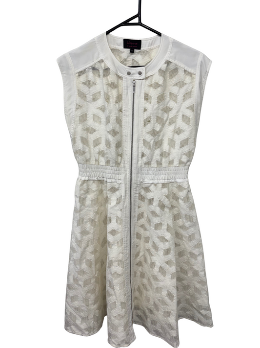 White Cap Sleeve Cutout Zip Up Knee Length Dress