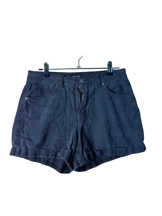 Dark Grey Corduroy Highwaisted Roll Hem Shorts