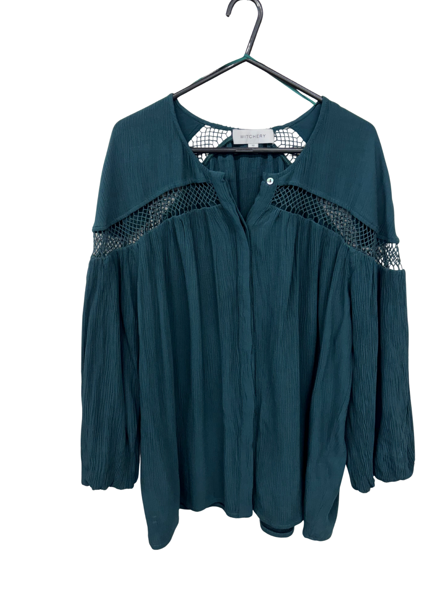 Green Long Sleeve Button Up Shirt with Mesh Cut-outs
