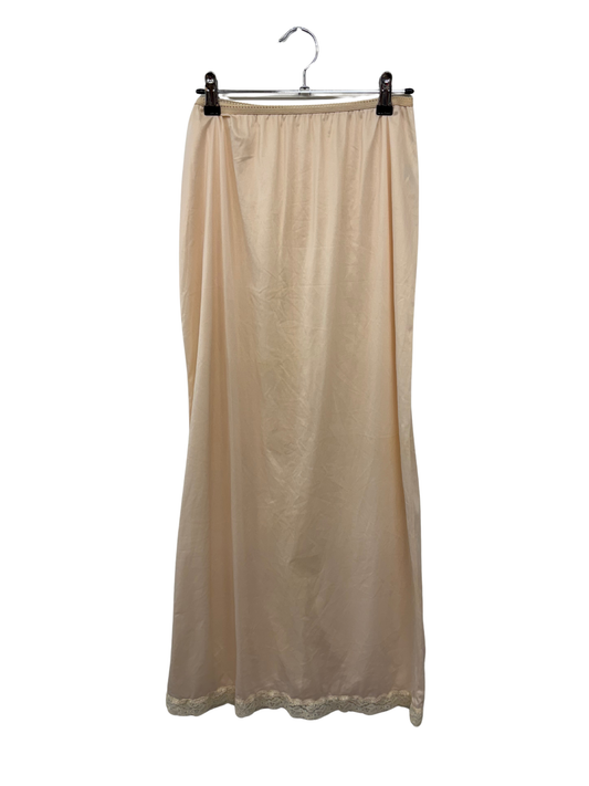 Vintage Cream/Nude Long Semi-Sheer Slip Skirt with Lace
