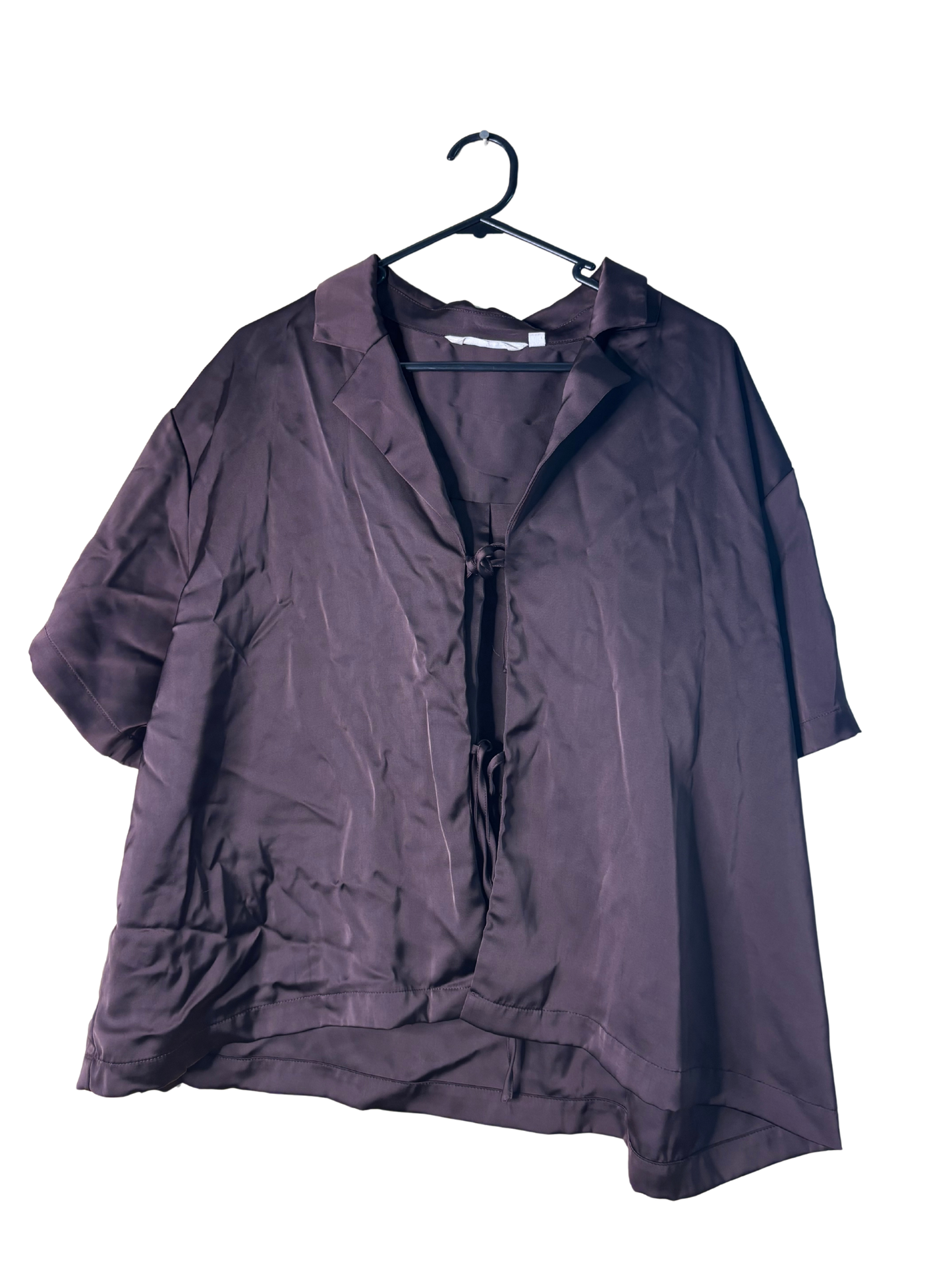 Brown Slinky Tie Front Boxy Short Sleeve Top