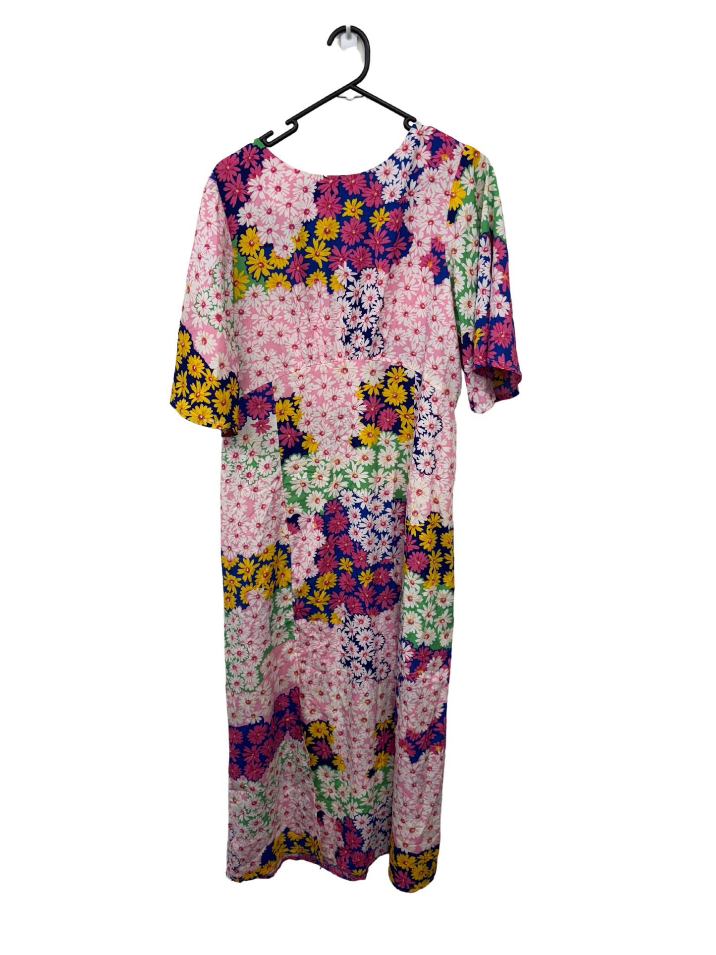 Pink & Multicolour Floral Print Short Sleeve Midi Dress