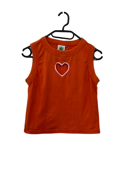 Orange Sleeveless Cropped Tank with Pink Heart Cutout