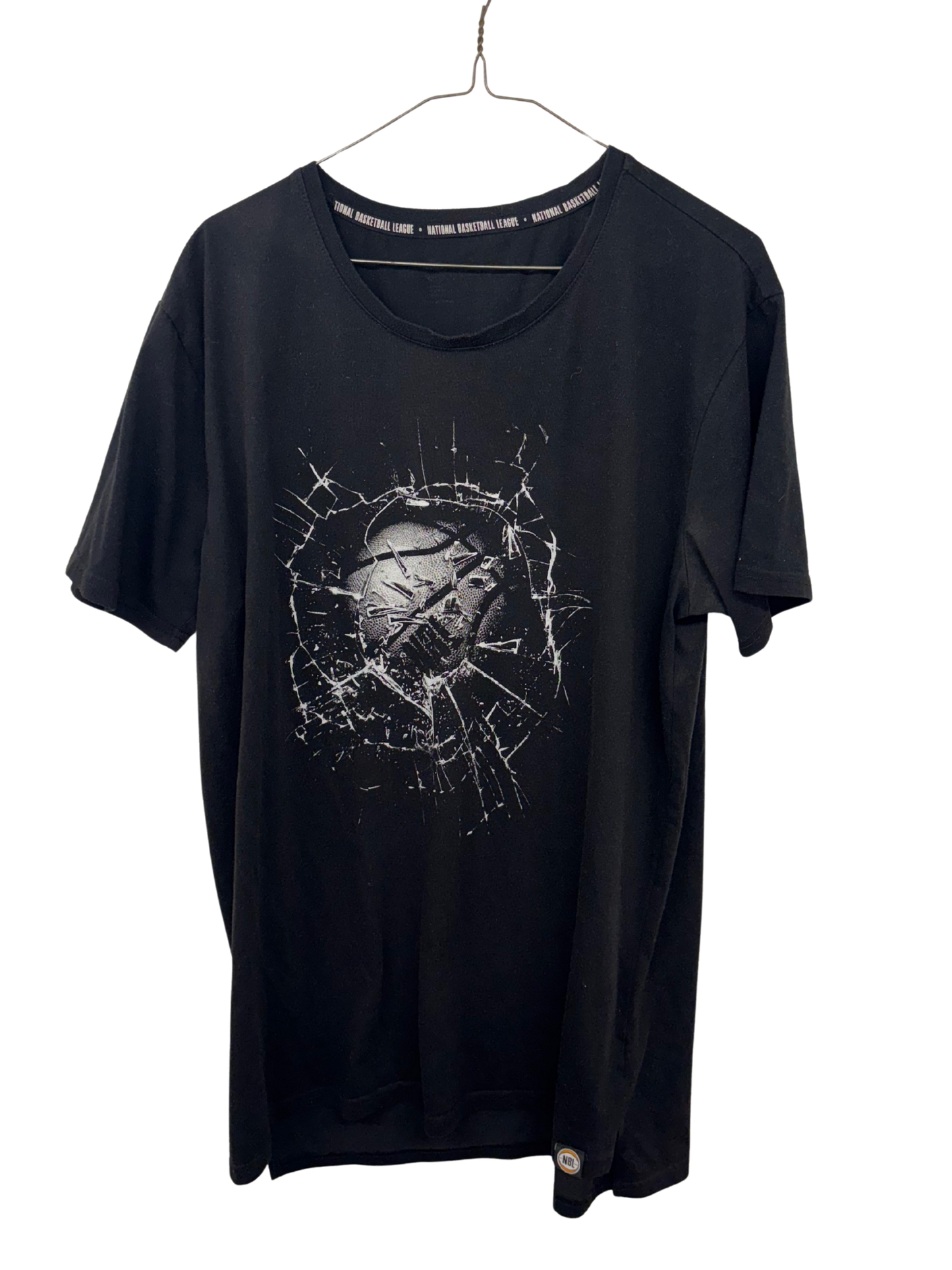 Black Short Sleeve T Shirt with Basketball Logo