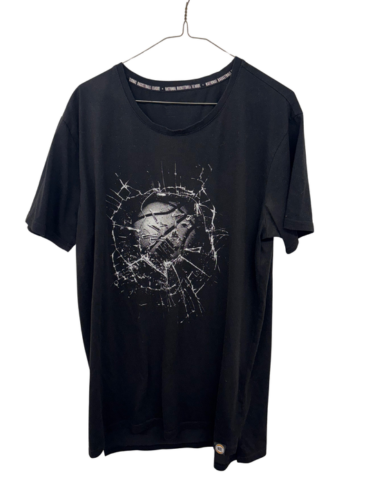 Black Short Sleeve T Shirt with Basketball Logo