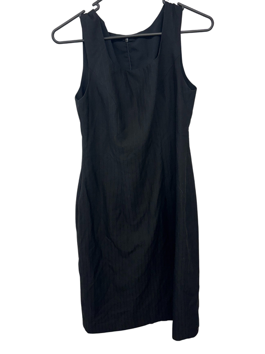 Black Pinstripe Sleeveless Knee Length Fitted Dress