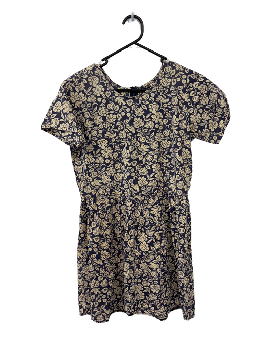 Blue & Cream Floral Print Short Sleeve Short Dress