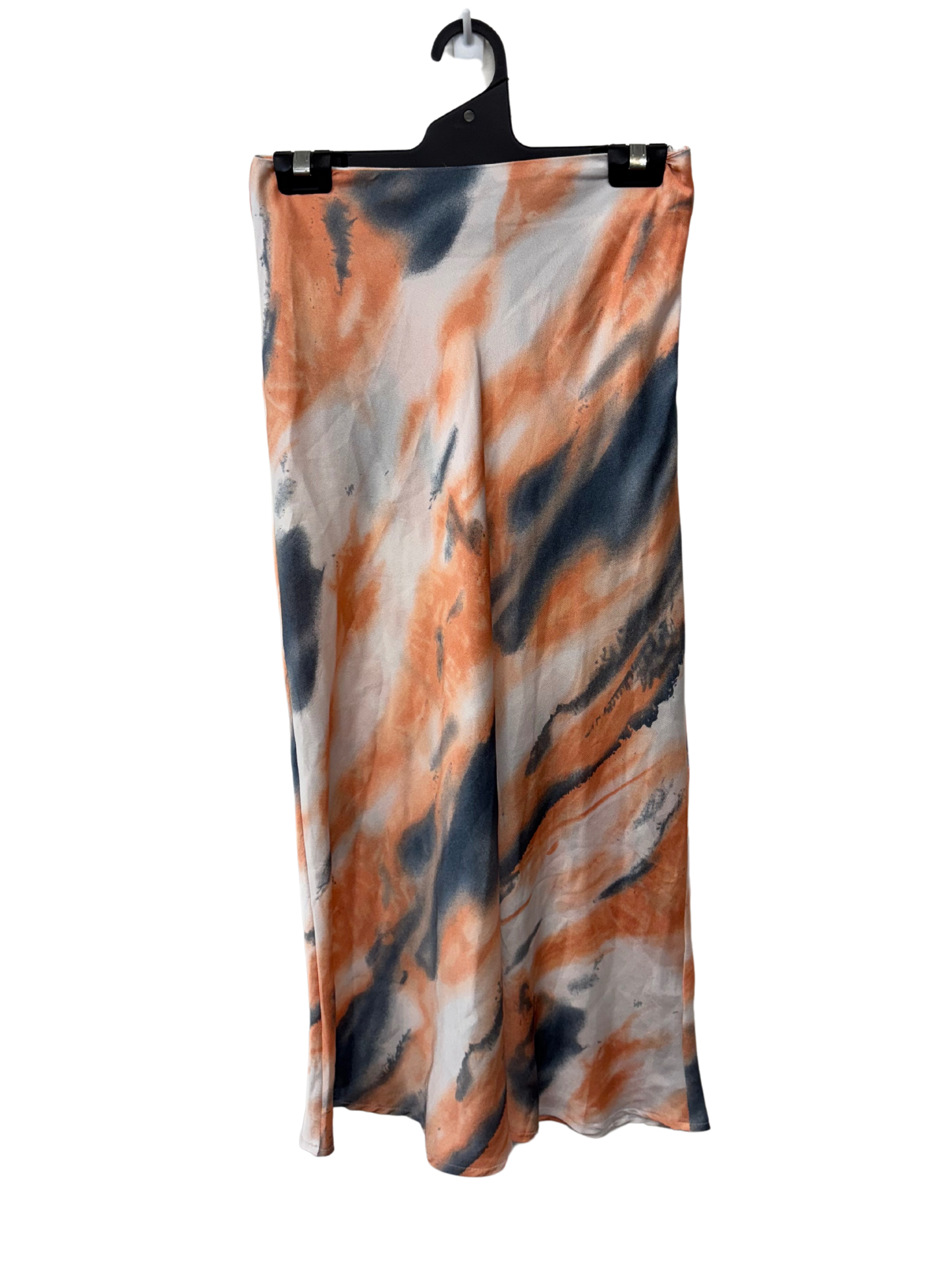 White, Blue, Orange Print Midi Skirt