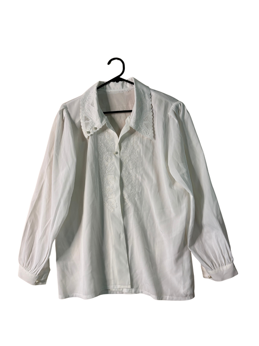 Vintage White Long Sleeve Embroidered Button Up Shirt