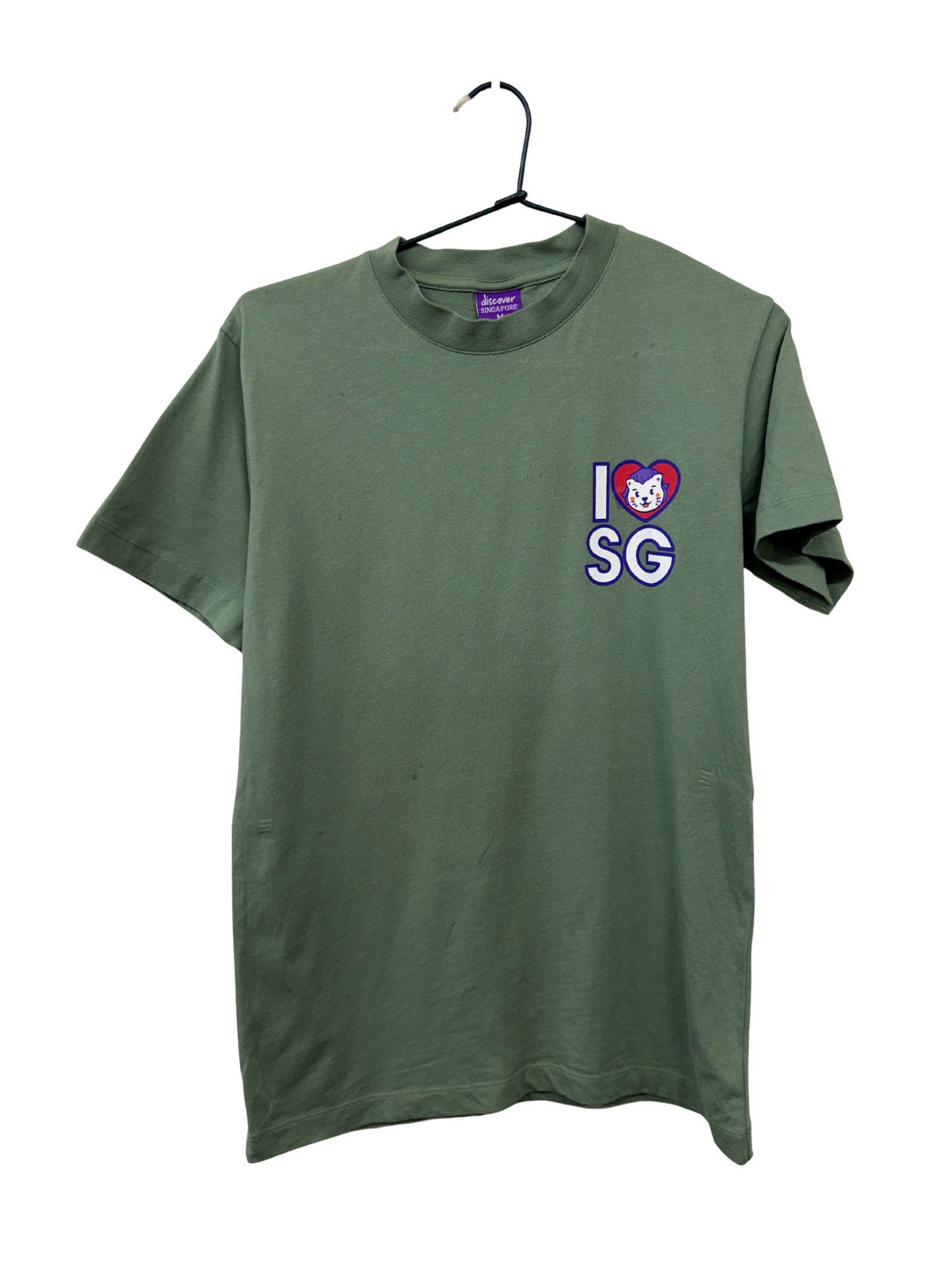 Green T-Shirt with Multicolour 'Singapore' & Cat Graphic