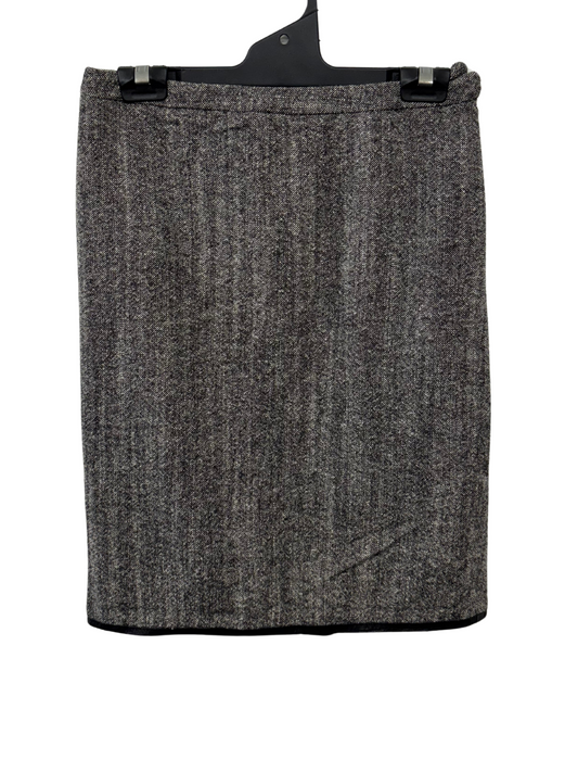 Black & White Marle Knee Length Pencil Skirt with Leather Trim