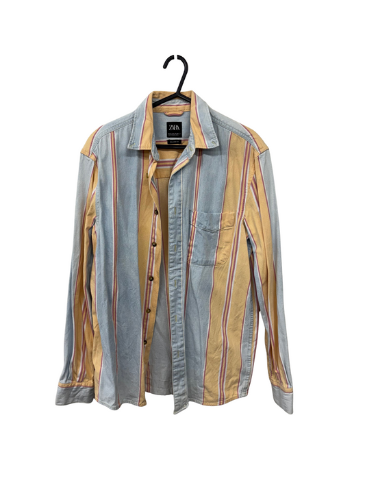 Yellow, Blue, Red Stripe Long Sleeve Button Up Shirt