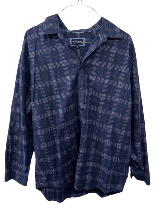 Dark Blue, Red, Yellow Check Long Sleeve Button Up Shirt