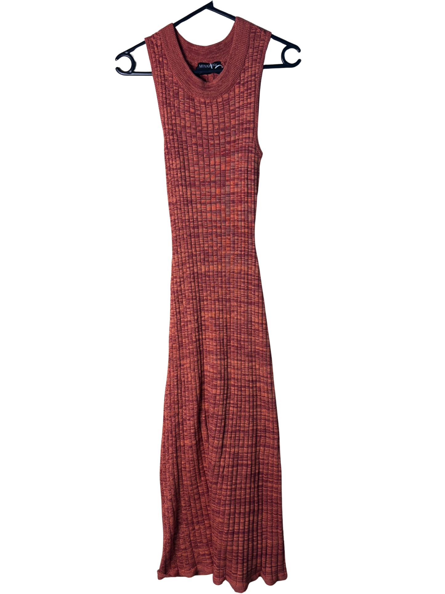 Orange & Red Pattern Sleeveless Rib Knit Maxi Dress