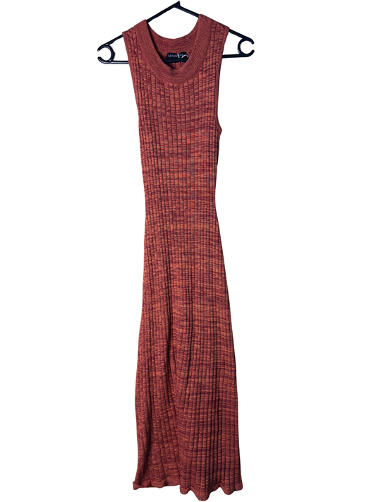 Orange & Red Pattern Sleeveless Rib Knit Maxi Dress