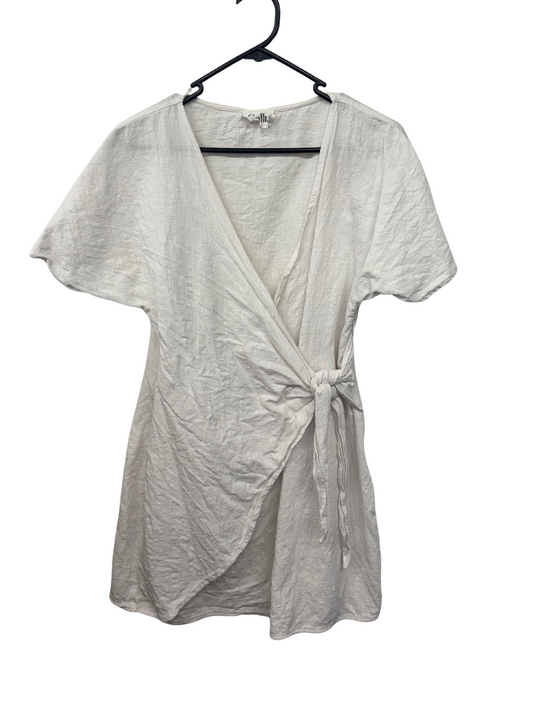 White Short Sleeve Wrap Dress