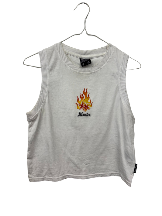 White Sleeveless Top with Flower Graphic