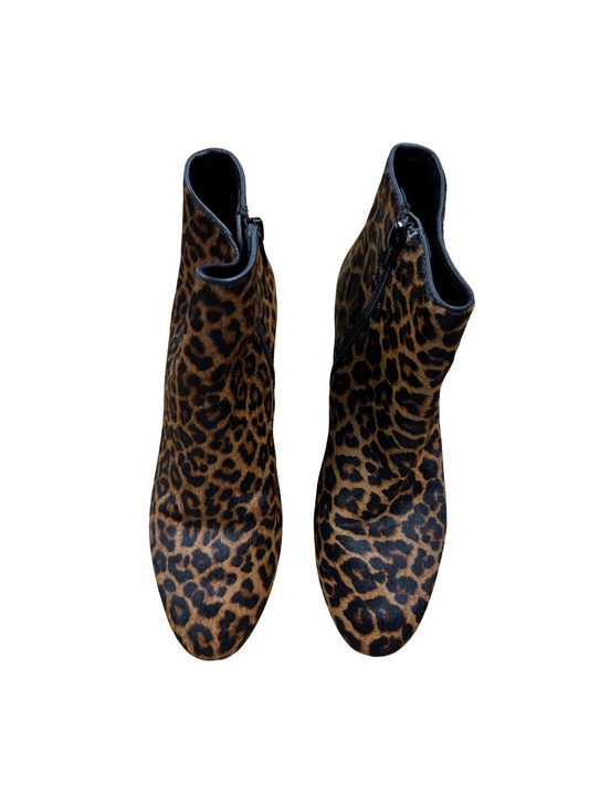 Brown & Black Leopard Print Cowhide Ankle Boots