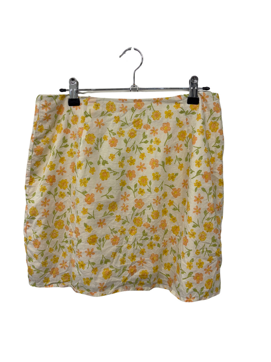 Cream, Orange, Green Floral Print Mini Skirt