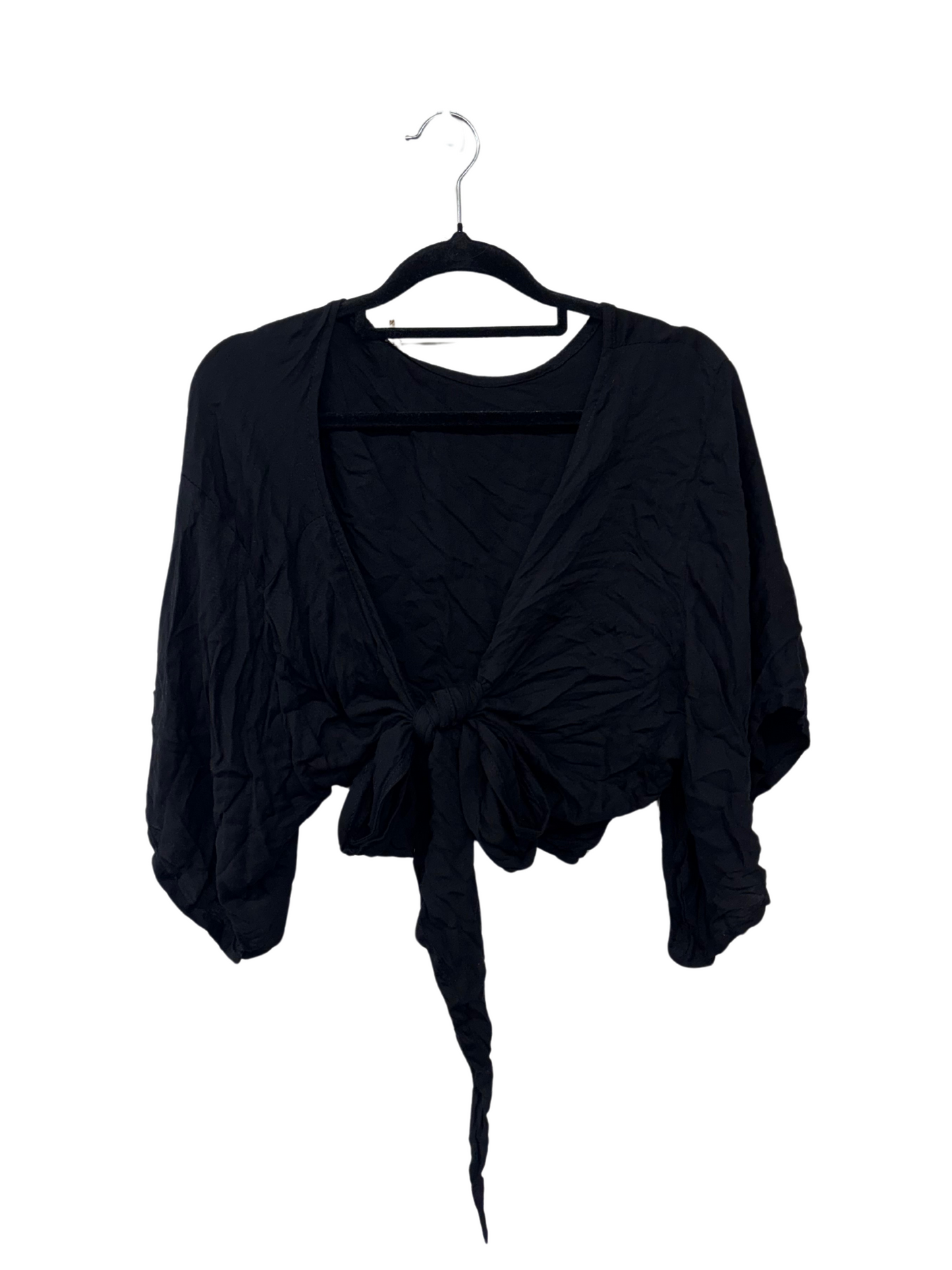 Black Short Sleeve Wrap Crop Top