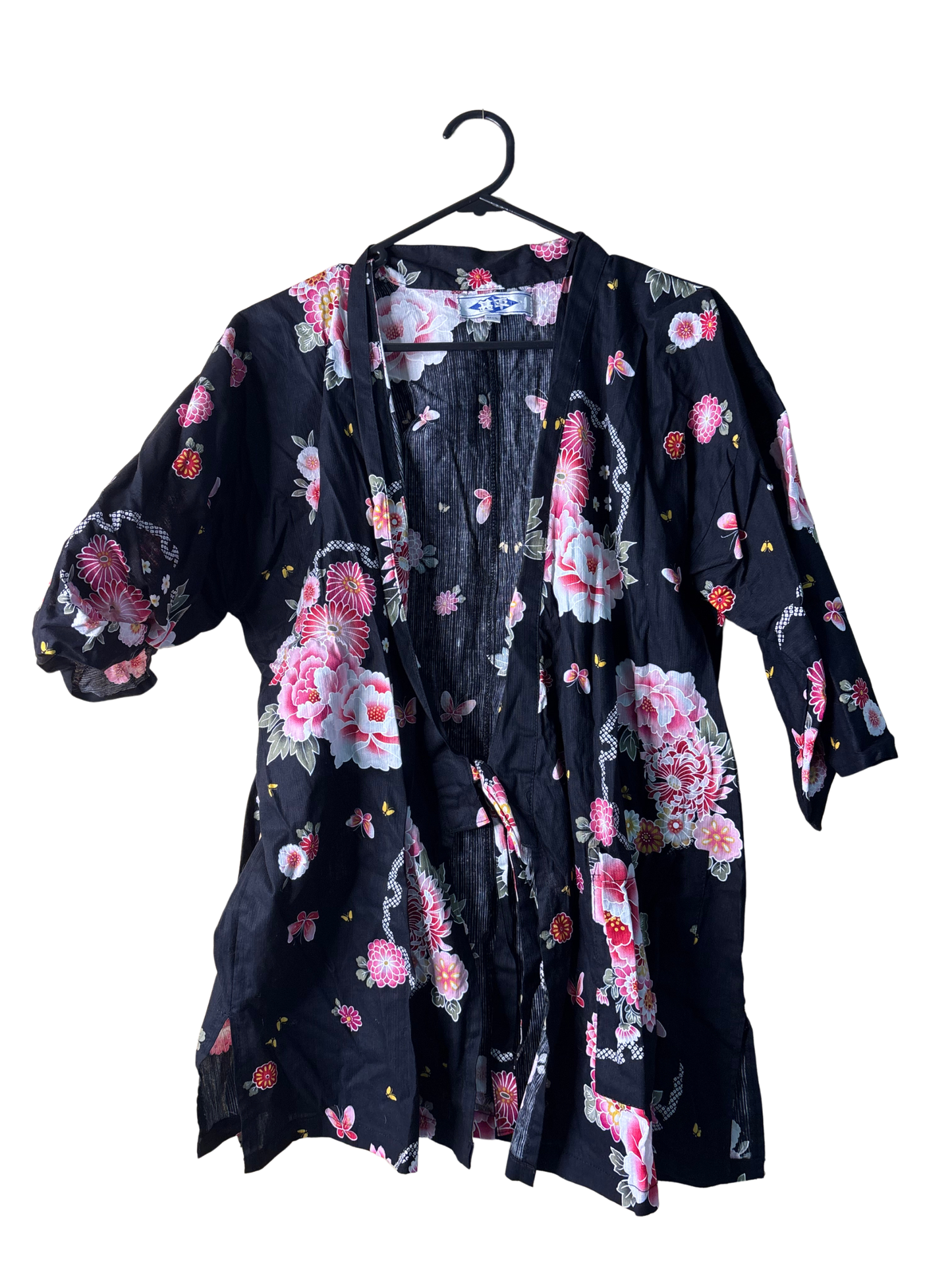 Black & Pink Floral Kimono-Inspired Jacket