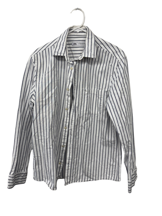 White & Dark Blue Long Sleeve Button Up Shirt
