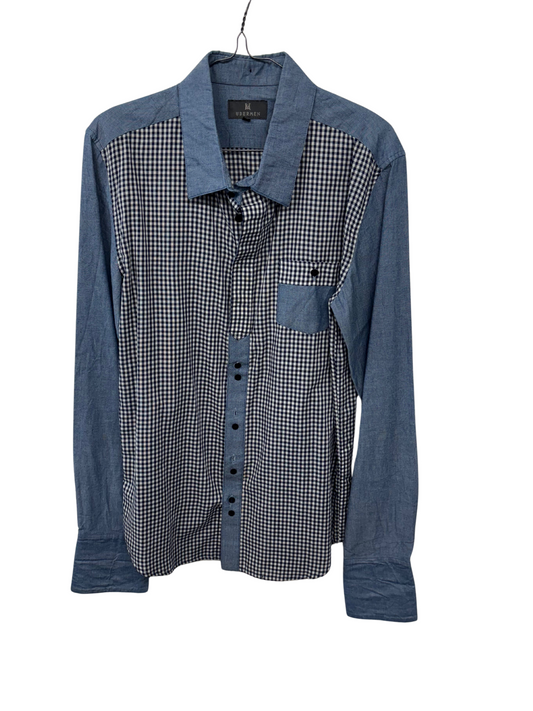 Black & White Check and Blue Chambray Long Sleeve Button Up Shirt