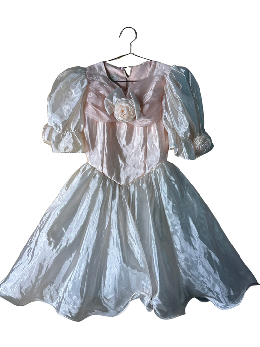 Vintage Light Pink Puffy Sleeve Short Dress