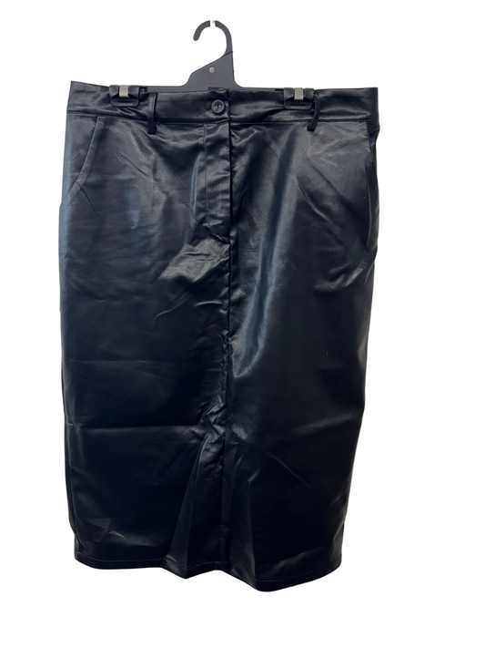 Black Faux Leather Midi Skirt