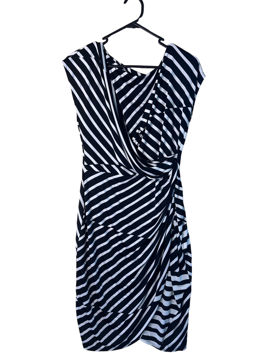 Black & White Striped Cap Sleeve Midi Dress