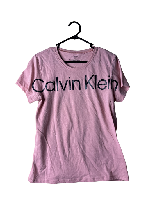 Pink Short Sleeve T Shirt with Black Logo