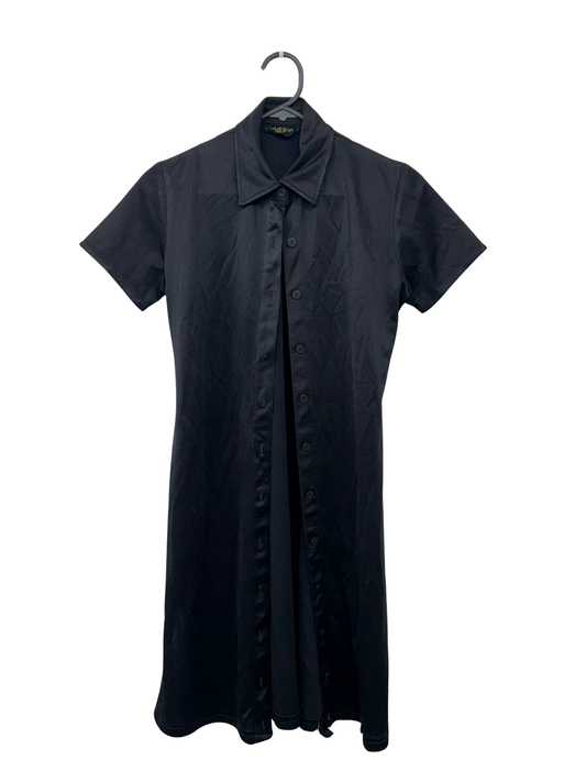 Black Short Sleeve Button Up Collared Midi Dress