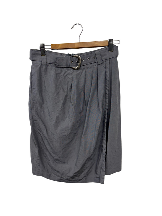 Vintage Grey Knee Length Pleated Faux Wrap Skirt with Belt
