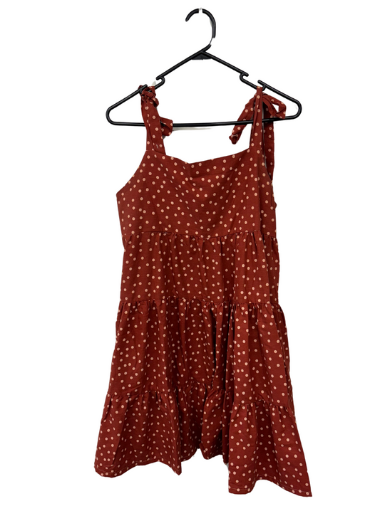 Dark Red & Yellow Tie Strap Tiered Dress