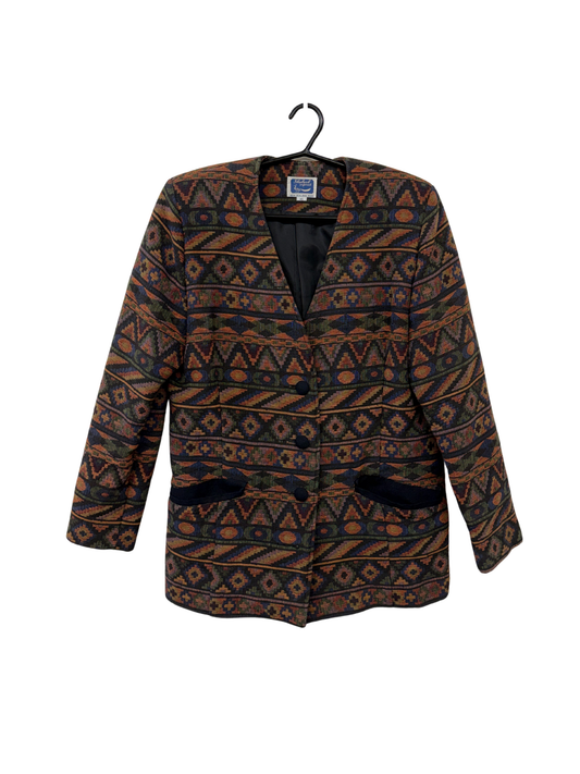 Vintage Patterned Blazer with Padded Shoulders