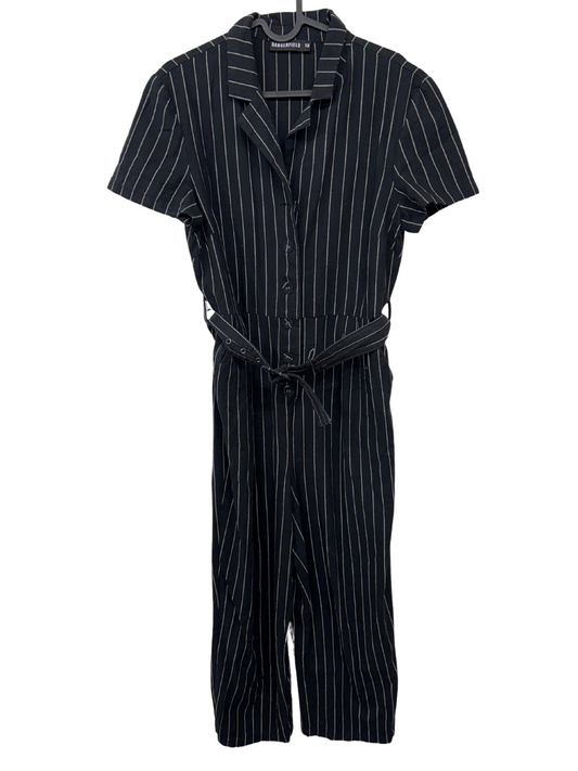 Black & White Stripe Short Sleeve Jumpsuit with Belt