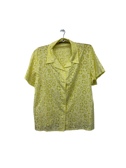 Vintage Yellow Semi-Sheer Floral Button Up Top