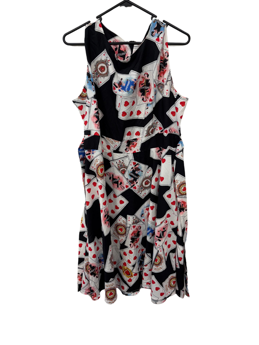 Black, White & Red Card Print Sleeveless Midi Dress